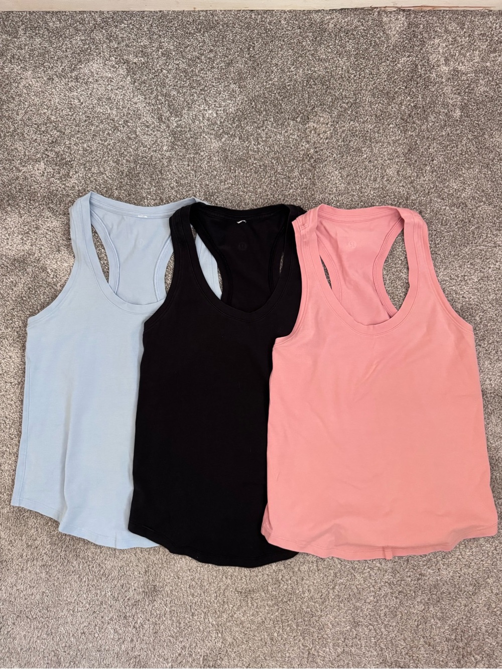 3 Lululemon Women’s Pima Cotton Love Tanks - Pink, Black, Light Blue size XS